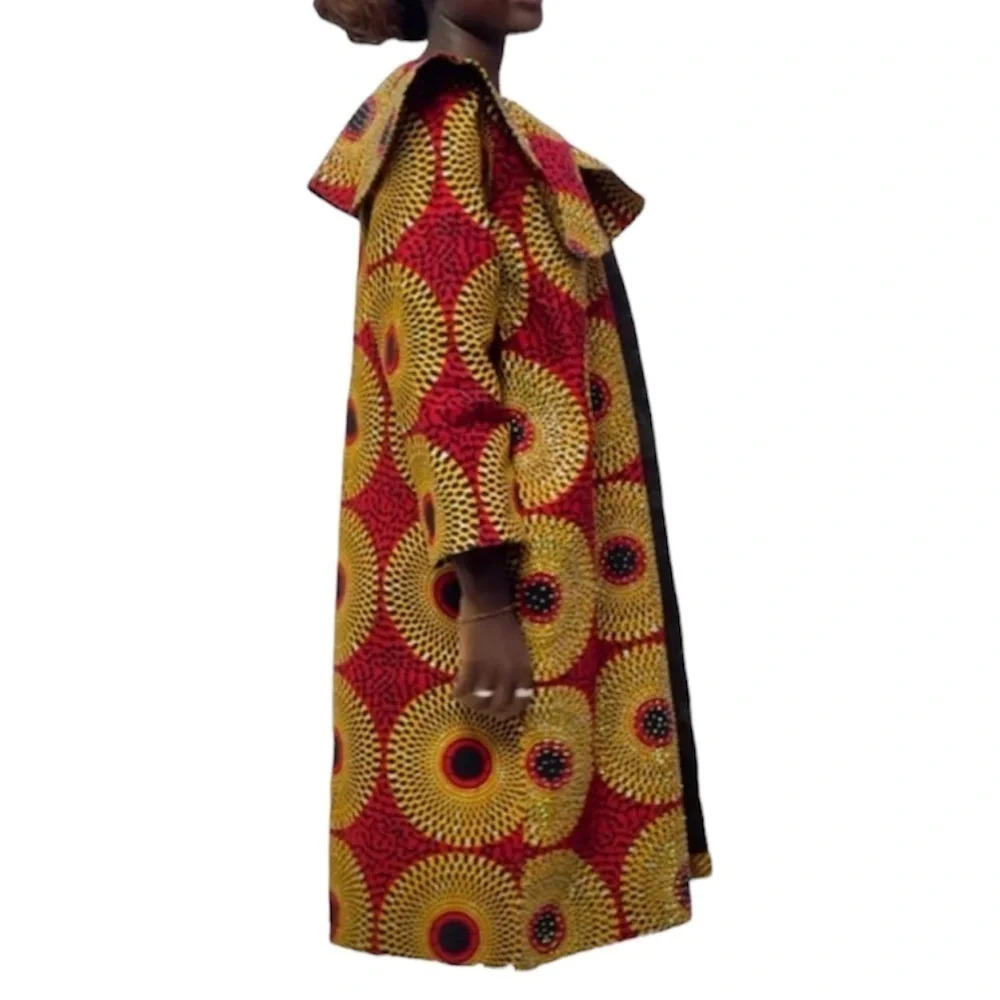 Vintage Luxury Ankara patterned studded cape open jacket Sz L